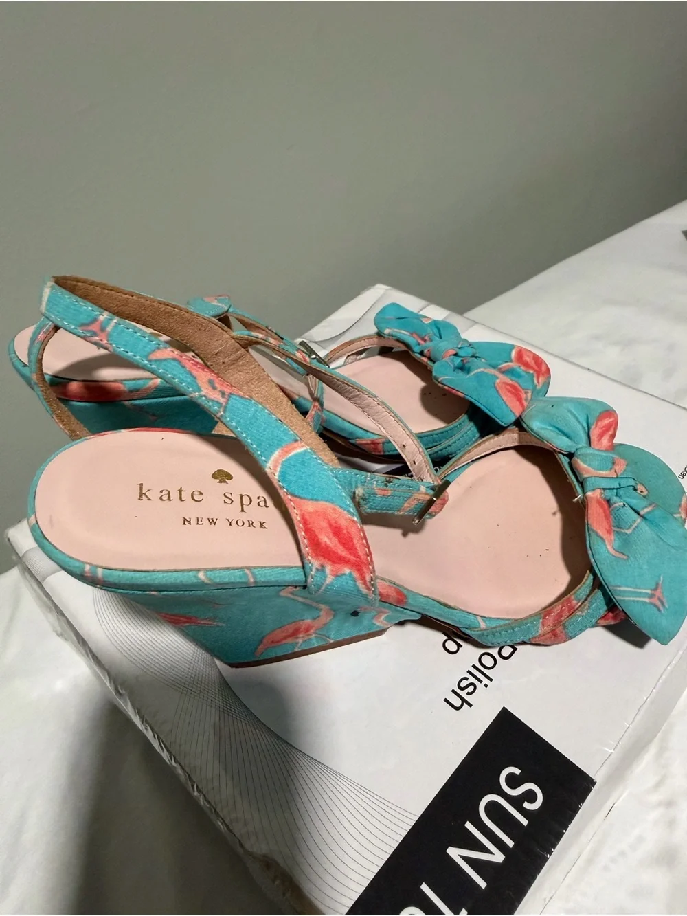 kate spade Teal Flamingo Bow Slingback Heels